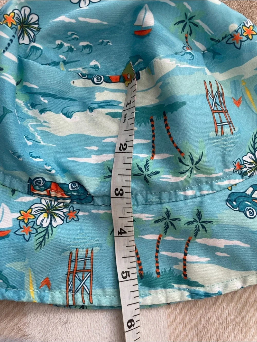 Flap Happy Blue Tropical Kids Bucket Hat with Orange Accents Babies size XL